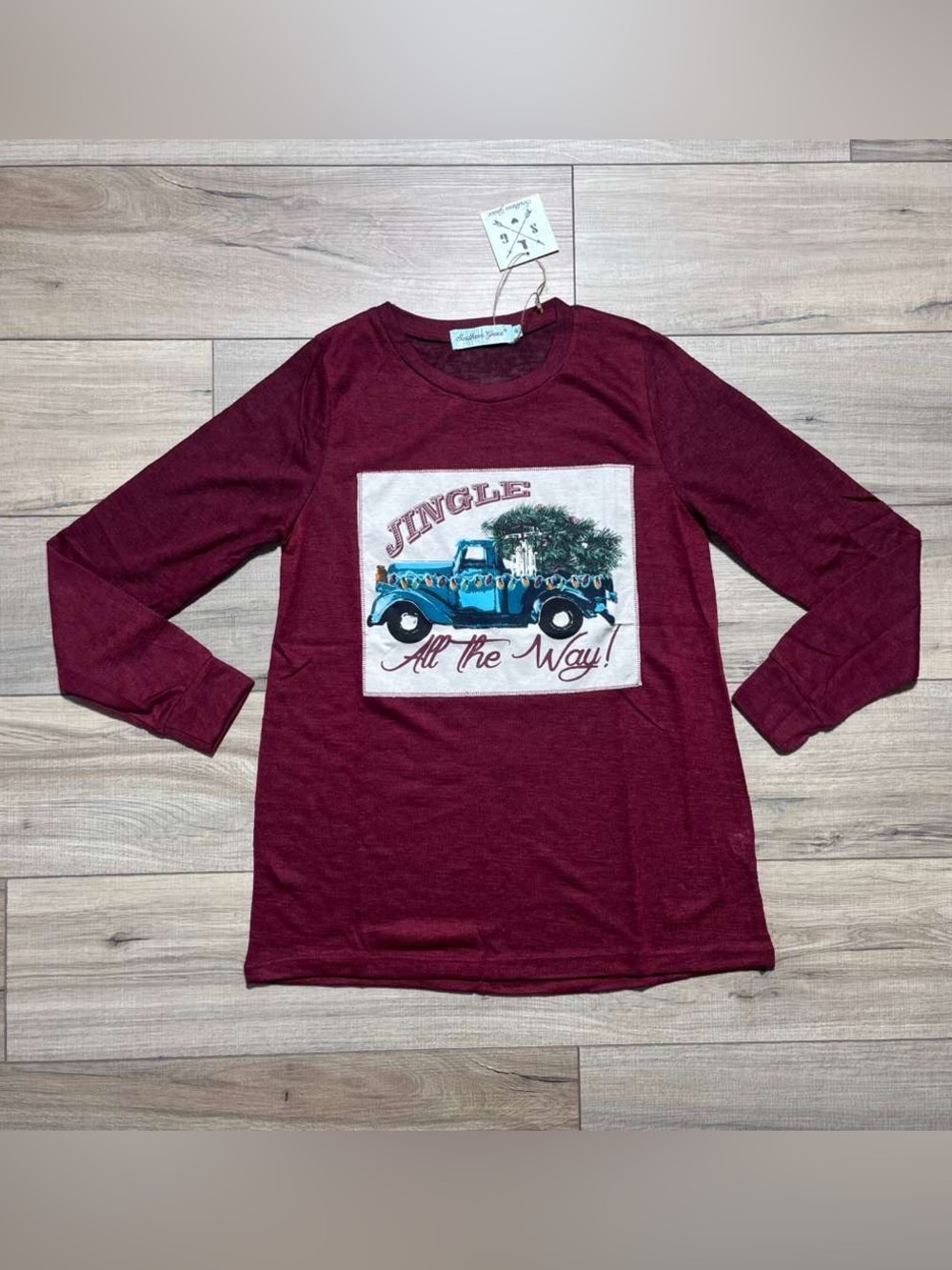 Southern Grace Women’s Jingle All The Way Christmas Graphic Shirt Small Burgundy